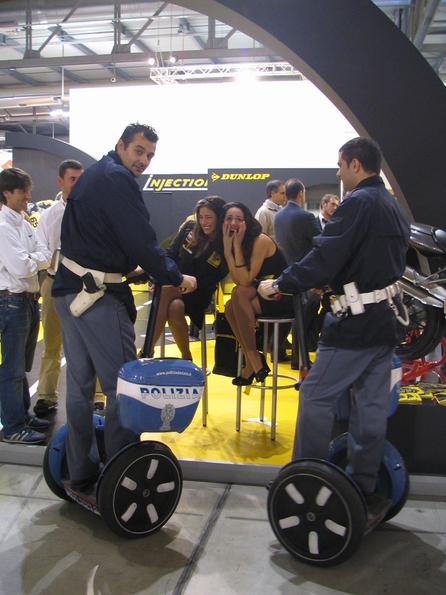Milan police on Segway
2 policeman from Milan on police Sagways underway throgh the fair halls. Segway does not expose on the EICMA, but they had been well represented by the police vehicles.