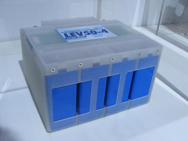 Mitsubishi iEV battery pack
The 50 Ah Lithium cells are organized in blocks with 4 cells. 22 of this blocks with 4 cells yield 88 cells with 330 Volt.