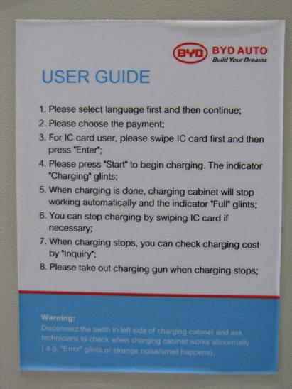 Instructions for fast charging
This instructions are on the fast charging cabinet left from the screen.